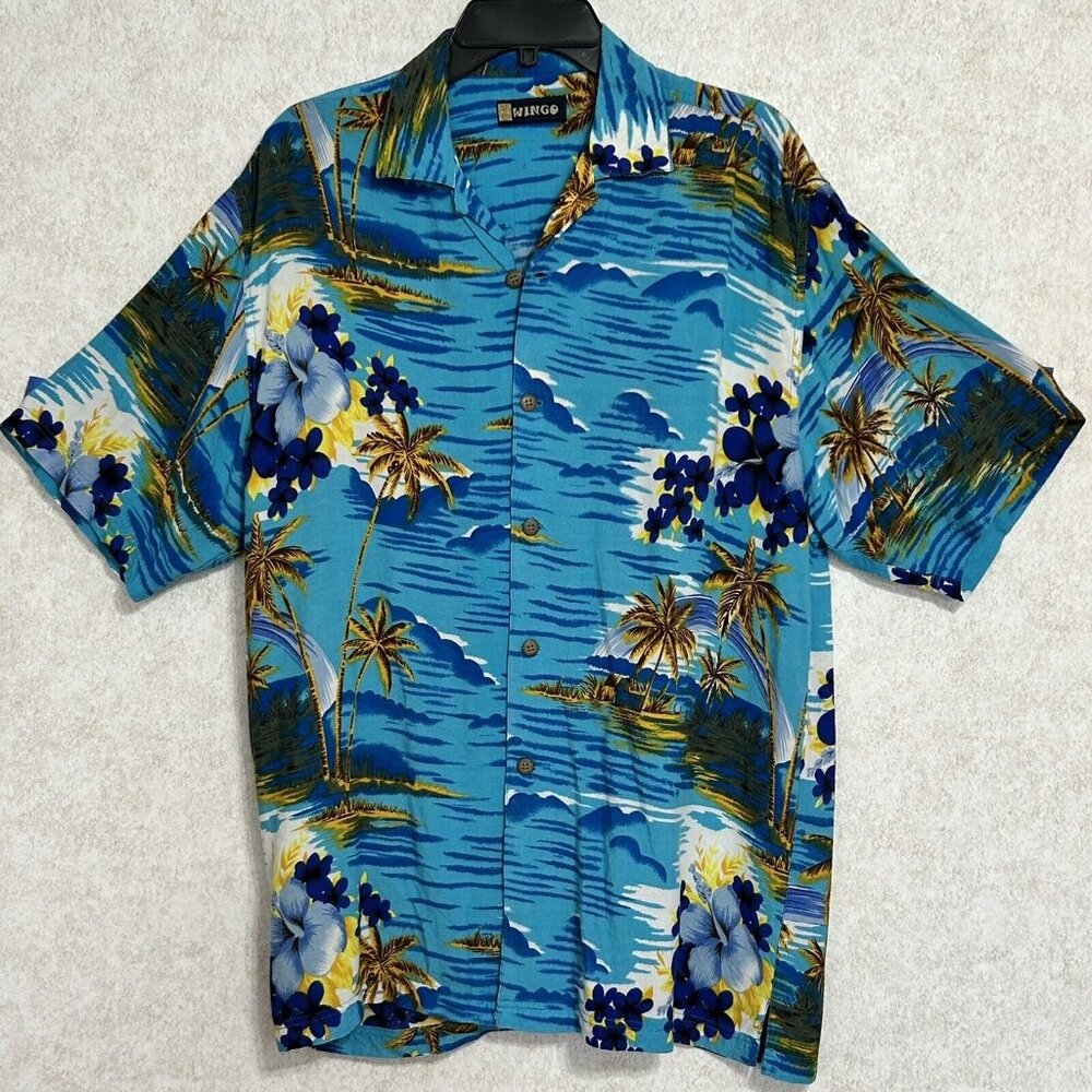 Wingo Vintage Shirt Men's Hawaiian Beach Floral Palm Trees Ocean Size XL